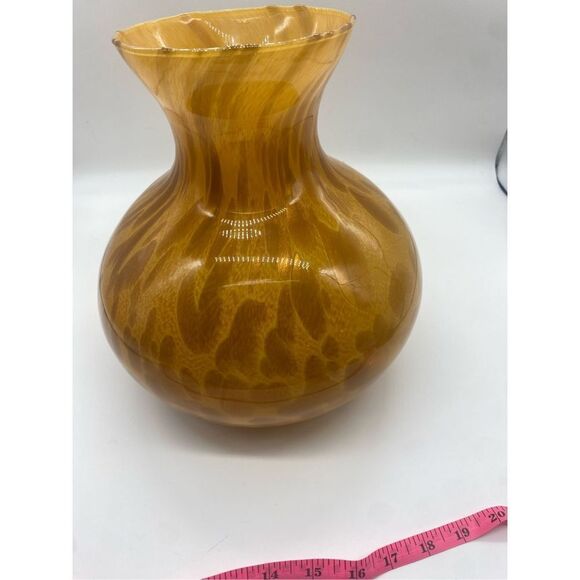 Maestri Vetrai 10” Hand blown Art Glass Vase, made Amber Brown - Picture 9 of 10